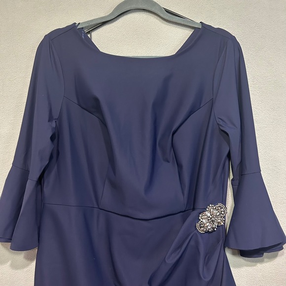 Alex Evenings Cocktail Dress Womens 14W Navy Blue Bell Sleeve Wedding Evening - Picture 4 of 7